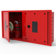 Шкаф пожарный встроенный с задней стенкой на два огнетушителя 600х230х1200 мм красный ЕМ