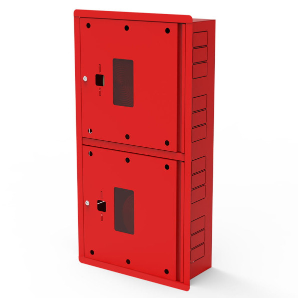 Шкаф пожарный встроенный с задней стенкой на два огнетушителя 1200х230х600 мм красный ЕМ -
                                                        Фото 2