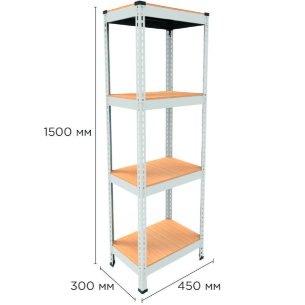 Стеллаж металлический 150х45х30 см БЕЛЫЙ 4 полки из ДСП EM-Pro для дома, гаража, инструментов