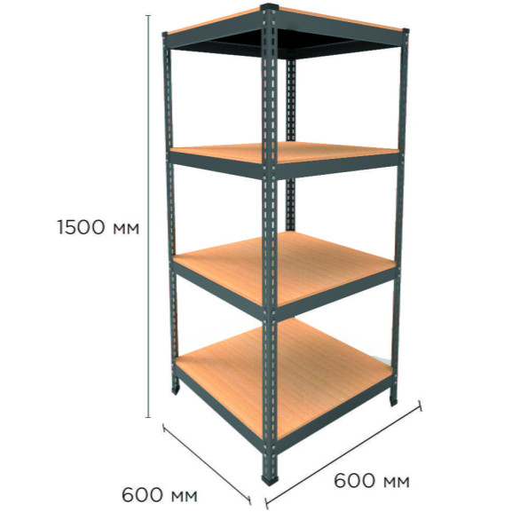 Стеллаж металлический 150х60х60 см ЧЕРНЫЙ 4 полки из ДСП EM-Pro для дома, гаража, инструментов