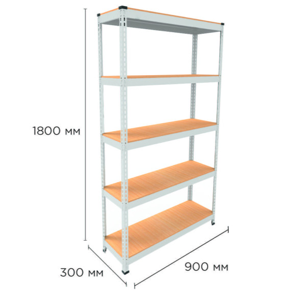 Стеллаж металлический 180х90х30 см БЕЛЫЙ 5 полок из ДСП EM-Pro для дома, гаража, инструментов