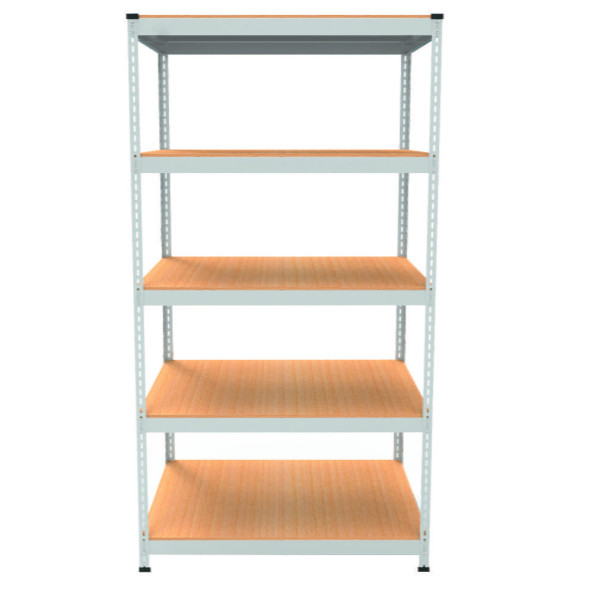 Стеллаж металлический 180х90х45 см БЕЛЫЙ 5 полок из ДСП EM-Pro для дома, гаража, инструментов -
                                                        Фото 2