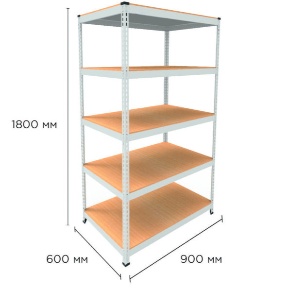 Стеллаж металлический 180х90х60 см БЕЛЫЙ 5 полок из ДСП EM-Pro для дома, гаража, инструментов