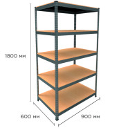 Стеллаж металлический 180х90х60 см ЧЕРНЫЙ 5 полок из ДСП EM-Pro для дома, гаража, инструментов