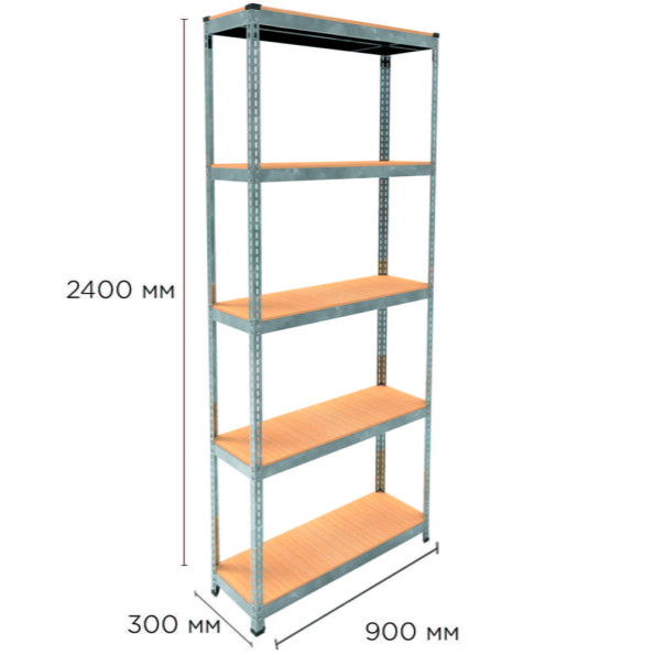 Стелаж металевий 240х90х30 см ЦИНК 5 полиці з ДСП EM-Pro для дому, гаражу, інструментів