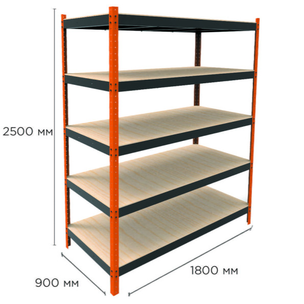 Стеллаж металлический 250х180х90 см ЧЕРНЫЙ 4 полки из ДСП EM-Hard для дома, гаража, инструментов