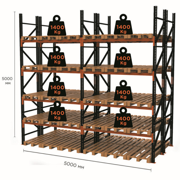 Стелаж паллетный 500х500х220 см Черный 5 уровней хранения 60 паллетомест SM-Hard -
                                                        Фото 2