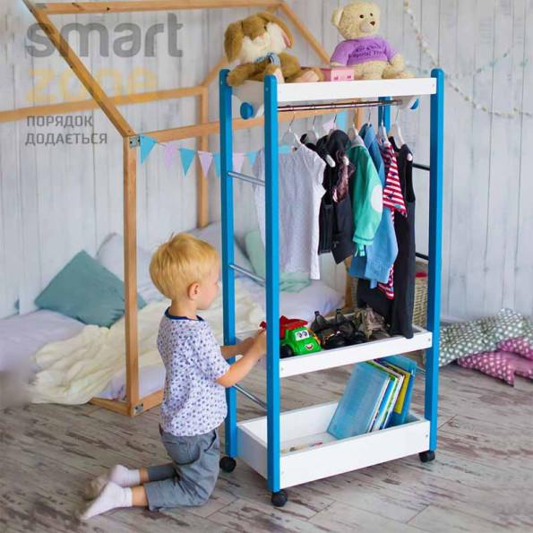 Стойка-вешалка детская напольная для одежды из дерева НИЛЬС синий -
                                                        Фото 2