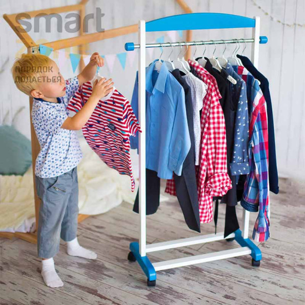 Стойка-вешалка напольная для одежды деревянная ЭЛЬКА голубой -
                                                        Фото 2