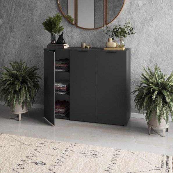 Комод-тумба на три дверцы с полками Антрацит