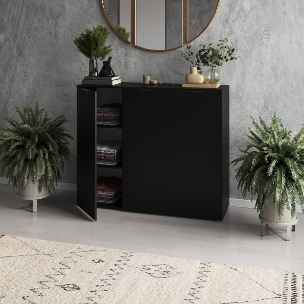 Комод-тумба на три дверцы с полками Черный