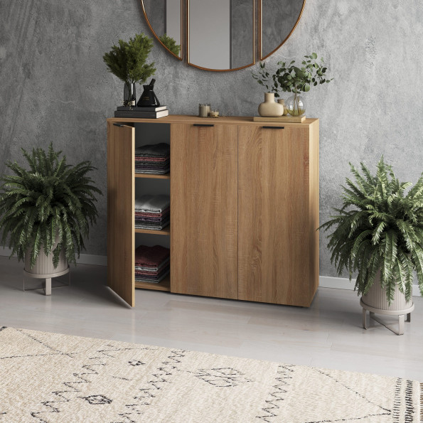 Комод-тумба на три дверцы с полками Дуб Сонома