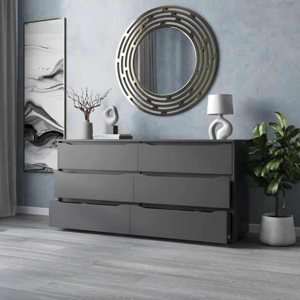 Современный большой комод на 6 ящиков без ручек Антрацит
