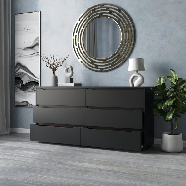 Современный большой комод на 6 ящиков без ручек Черный