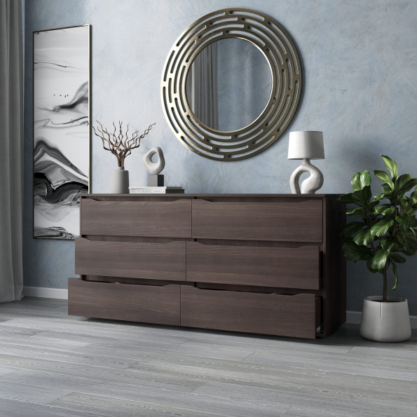 Современный большой комод на 6 ящиков без ручек Венге