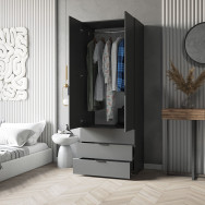 Современный шкаф со штангой и ящиками Антрацит, 206.5х100х50 см