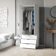 Современный шкаф со штангой и ящиками Белый, 206.5х100х50 см