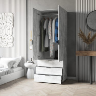 Современный шкаф со штангой и ящиками Бетон, 206.5х100х50 см