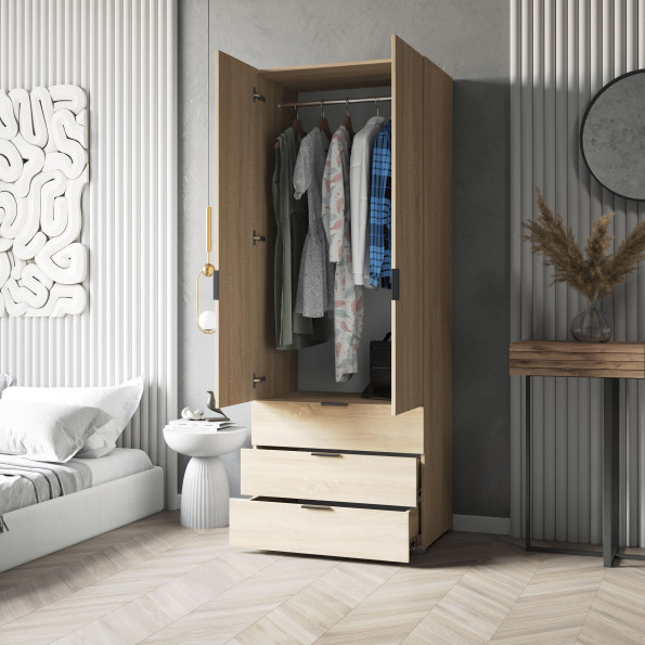 Современный шкаф со штангой и ящиками Дуб Сонома, 206.5х100х50 см