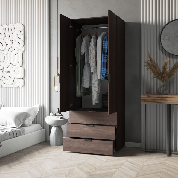 Современный шкаф со штангой и ящиками Венге, 206.5х100х50 см