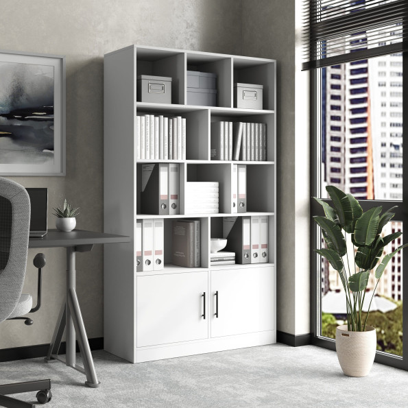 Шкаф-стеллаж на 2 дверки с открытыми полками Белый