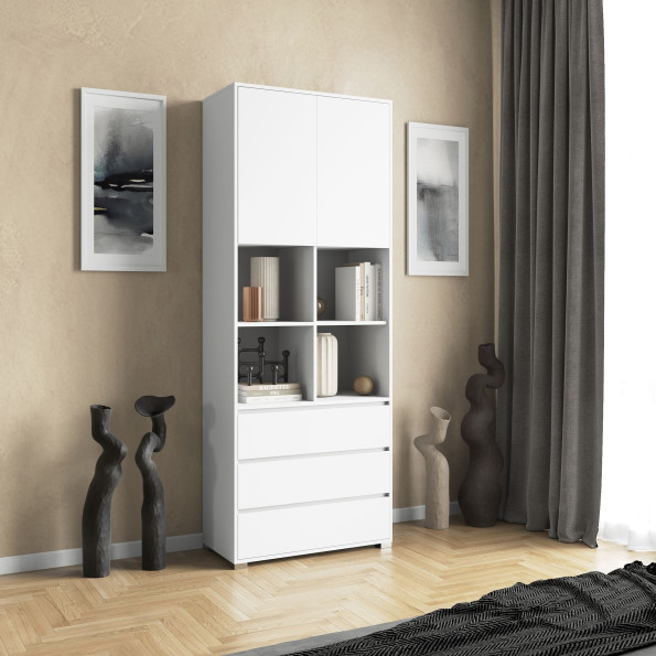 Шкаф на 3 ящика с открытыми полками Белый, 212.5х100х40 см Шкаф на 3 ящика с открытыми полками Белый, 212.5х100х40 см