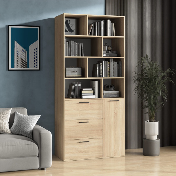 Современный стеллаж с ящиками и дверкой Дуб Сонома