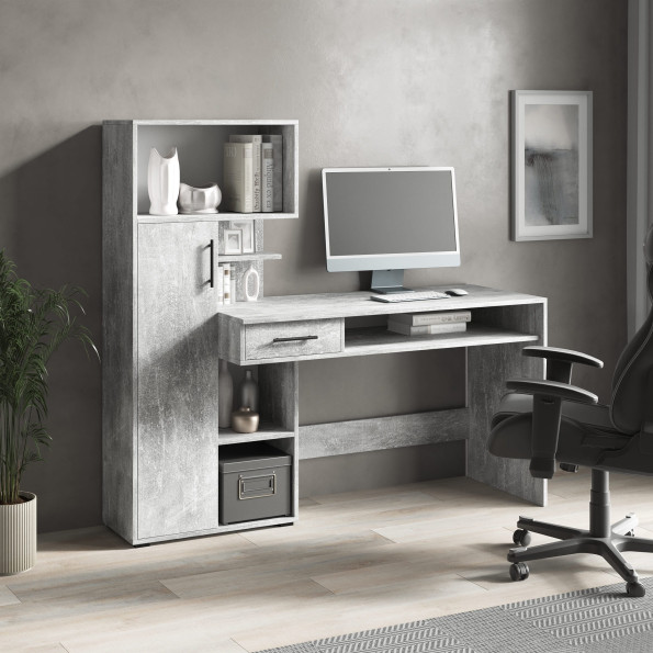 Письменный компьютерный стол с пеналом и выдвижным ящиком Бетон