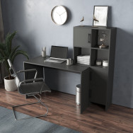 Компьютерный стол письменный со стеллажом с дверками Антрацит