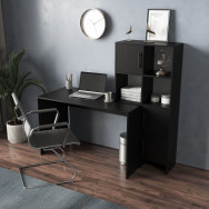 Компьютерный стол письменный со стеллажом с дверками Черный