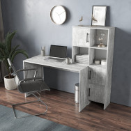 Компьютерный стол письменный со стеллажом с дверками Бетон