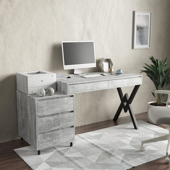 Офисный столик в стиле Лофт с ящиками Бетон