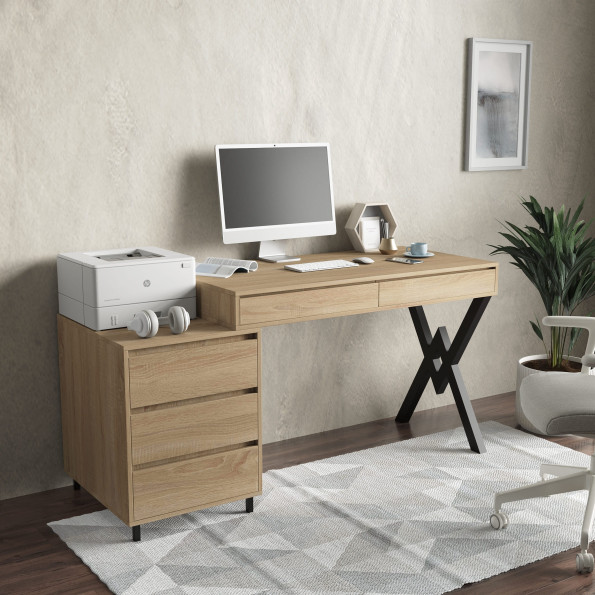 Офисный столик в стиле Лофт с ящиками Дуб Сонома