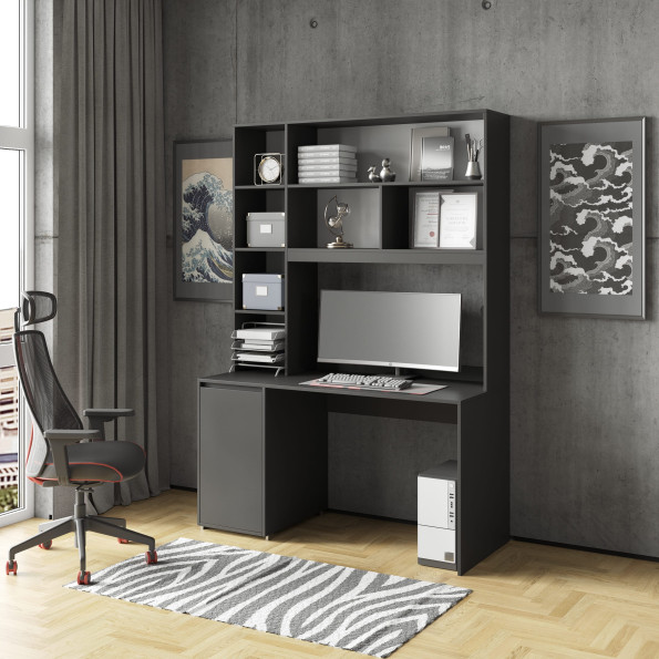 Письменный офисный столик с тумбой и надстройкой Антрацит