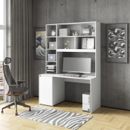 Письменный офисный столик с тумбой и надстройкой Белый