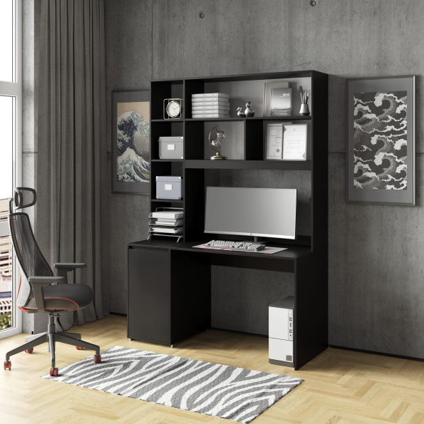 Письменный офисный столик с тумбой и надстройкой Черный
