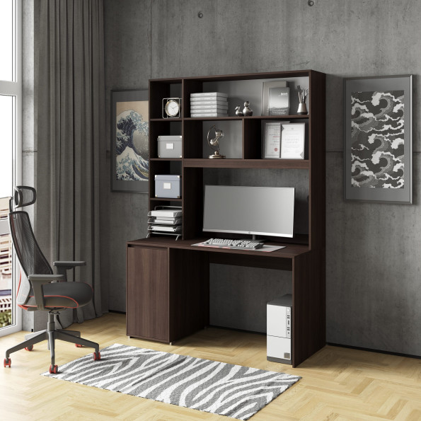 Письменный офисный столик с тумбой и надстройкой Венге