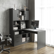 Компьютерный угловой стол со стеллажом Антрацит