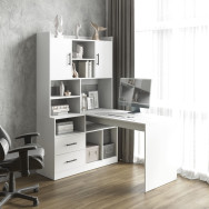Компьютерный угловой стол со стеллажом Белый