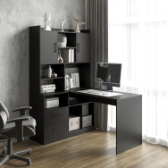 Компьютерный угловой стол со стеллажом Черный