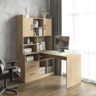 Компьютерный угловой стол со стеллажом Дуб Сонома