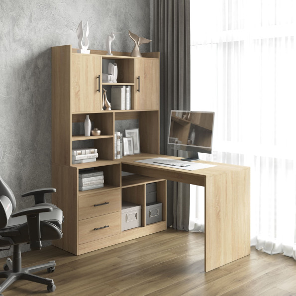 Компьютерный угловой стол со стеллажом Дуб Сонома
