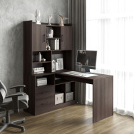 Компьютерный угловой стол со стеллажом Венге
