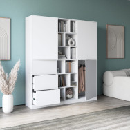 Современный распашной шкаф с полочками и ящиками Белый