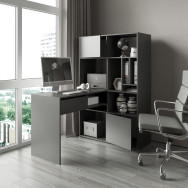 Кутовий комп'ютерний стіл із шухлядами та стелажем Антрацит