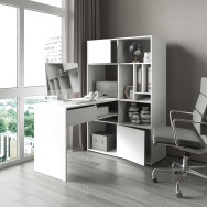 Кутовий комп'ютерний стіл із шухлядами та стелажем Білий