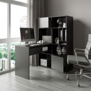 Кутовий комп'ютерний стіл із шухлядами та стелажем Чорний