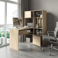 Кутовий комп'ютерний стіл із шухлядами та стелажем Дуб Сонома