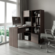 Кутовий комп'ютерний стіл із шухлядами та стелажем Венге