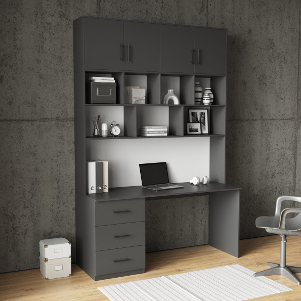 Стіл письмовий офісний з надбудовою та шухлядами Антрацит